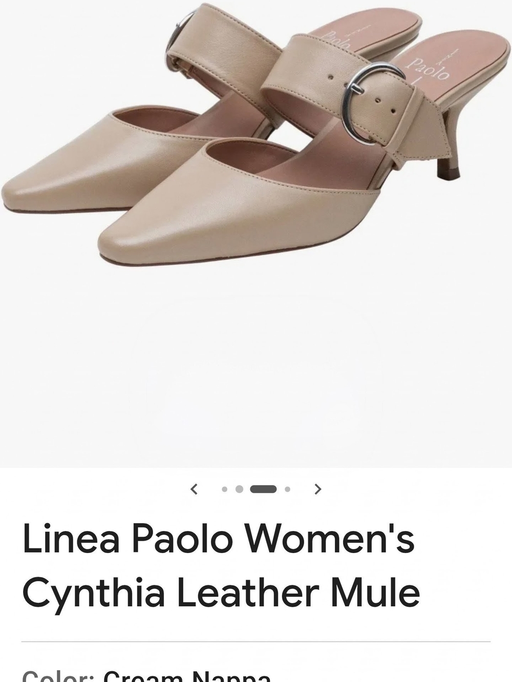 Paolo Pointed-Toe Cream Leather Mule with Buckle Strap